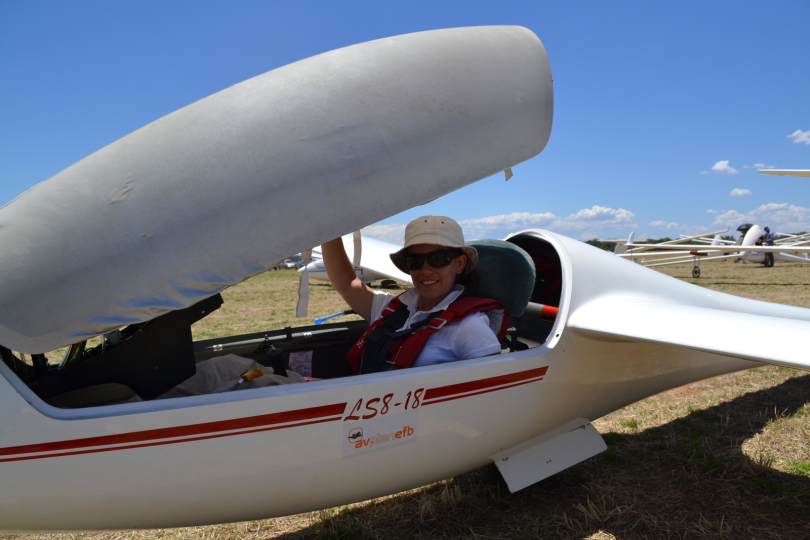 Ailsa sitting in the glider ready for takeoff